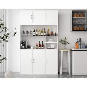 White Wooden Sideboard, Food Pantry, Wine Cabinet, Storage Cabinet with 12 Shelves in Total