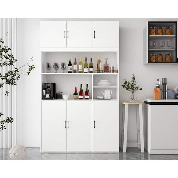 FUFU&GAGA White Wooden Sideboard, Food Pantry, Wine Cabinet, Storage Cabinet with 12 Shelves in Total