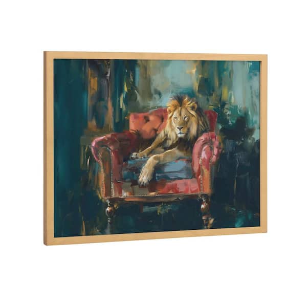 Kate and Laurel Gallery Lion Portrait in Rich Jewel Tones by The Creative Bunch Studio Gold Framed Art Print 16 in. x 12 in.