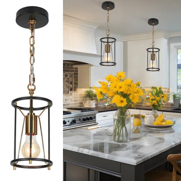 Zevni Industrial DIY Black Pendant Light, 1-Light Brass Dining Room Pendant Hanging Lights, Modern Kitchen Light Fixture