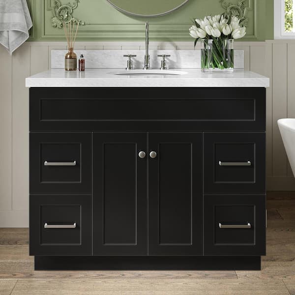 Hamlet 42 in. W x 22 in. D x 36 in. H Bath Vanity in Black with Carrara White Marble Vanity Top