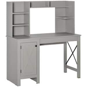 Farmhouse 19.75 in. Grey Wooden Computer Desk with Hutch and Cabinet