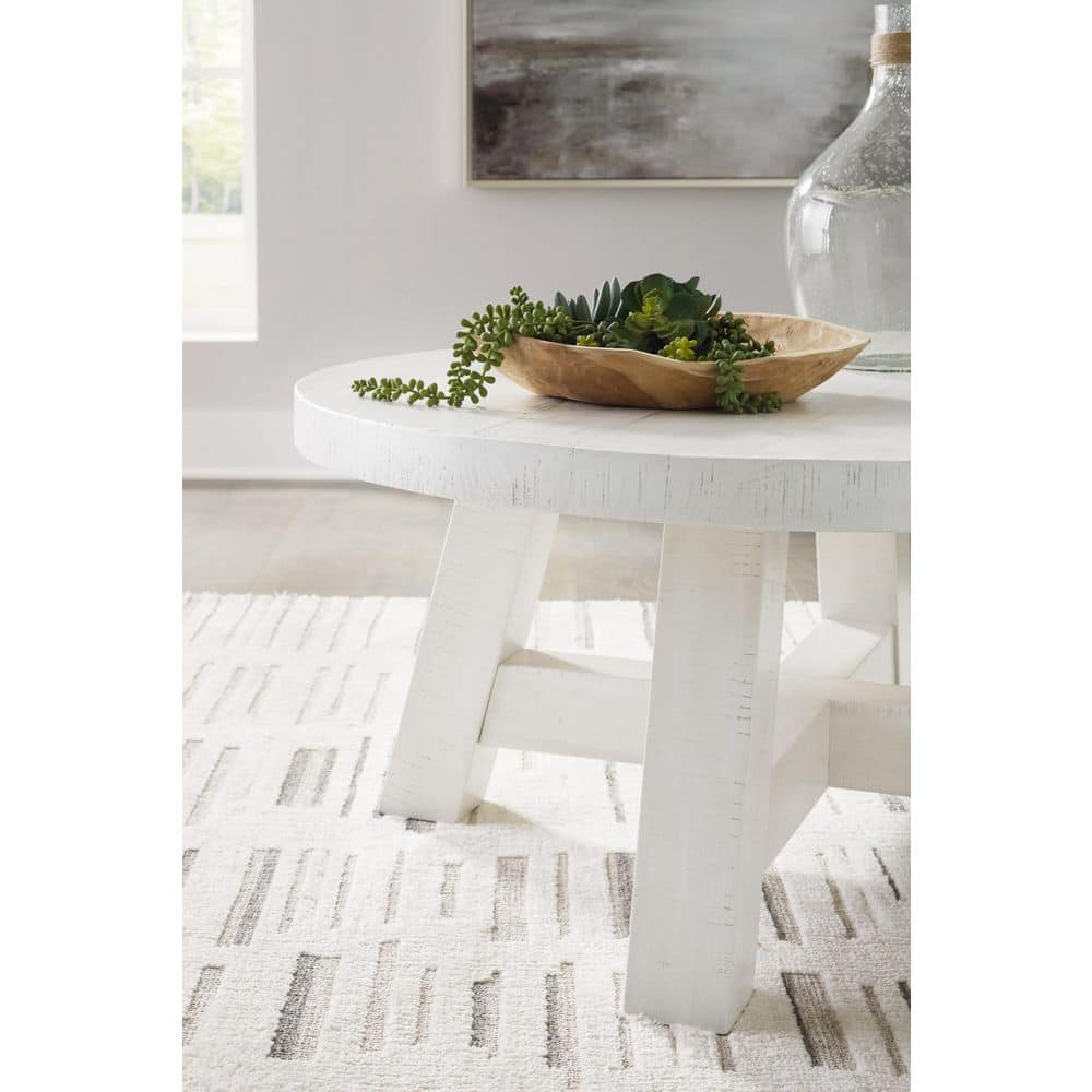Off-White Round Wood Lift-Top Coffee Table