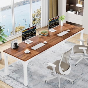 Moronia 78.7 in. Rectangular Walnut & White, Black Wood 2-Person Computer Desk with Adjustable Foot Pads for Home Office