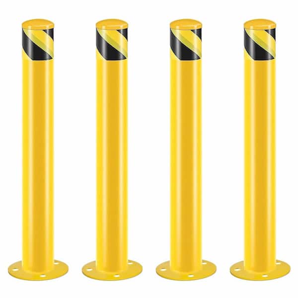 36 in. H x 3.5 in. D Yellow Steel Safety Bollard Post for Traffic-Sensitive Area, Garage or Parking Lot (Set of 4)
