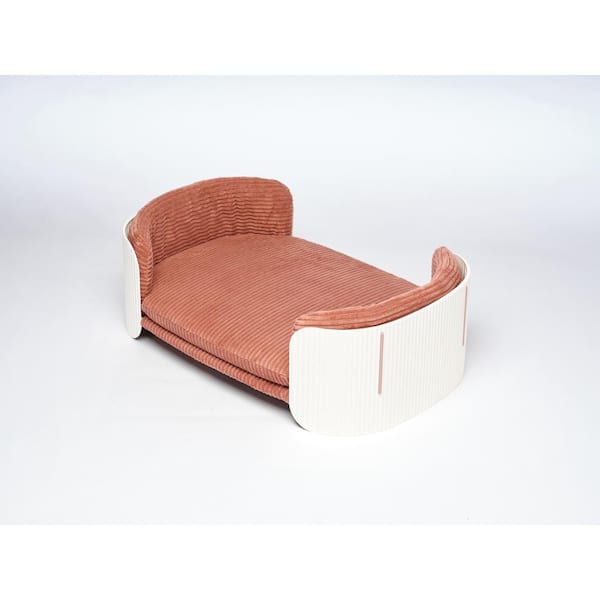 Medium White Pink Scandinavian style Cat Couch Bed, Pet Sofa Cats Pet Furniture Elevated with Removable Mattress Cover