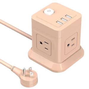 5 ft. 16/3 Light Duty Indoor/Outdoor Power Strip Extension Cord with 4 Outlets and 3 USB Ports in Pink