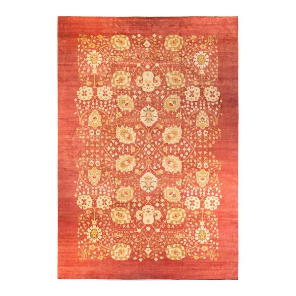 Eclectic Orange 12 ft. x 18 ft. Floral Wool Indoor Area Rug