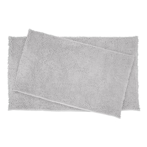 Plush Shag Chenille Light Gray 21 in. x 34 in. and 17 in. x 24 in. 2-Piece Bath Mat Set