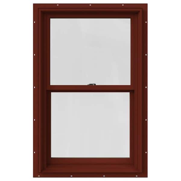 JELD-WEN 25.375 in. x 48 in. W-2500 Series Red Painted Clad Wood Double Hung Window w/ Natural Interior and Screen