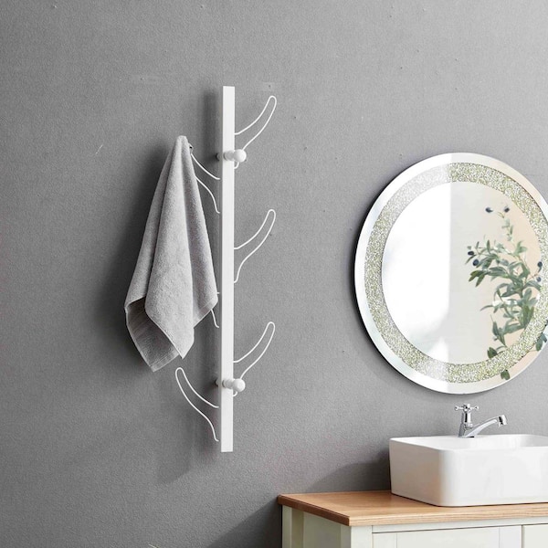 9.75 in. x 5 in. Cloak Rack Wall Mounted Wood, Wall Decoration, Metal Frame, 8 Hooks, White Corner Moulding