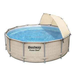 5614UE-BW 156 in. Round 42 in. High Power Above Ground Steel Metal Frame Pool Set with Canopy