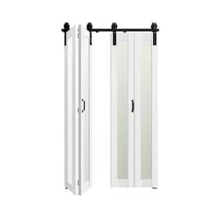 48 in. x 84 in . (24"X 2)Bi-Fold White 1-Lite Frosted Glass MDF Solid Core Sliding Barn Door with Hardware Kits .
