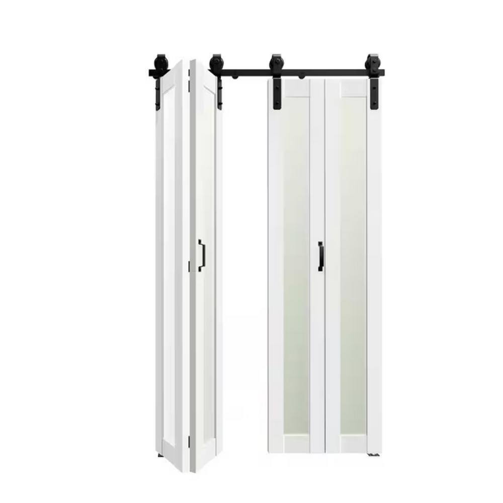 "48 in. x 84 in . (24""X 2)Bi-Fold White 1-Lite Frosted Glass MDF Solid Core Sliding Barn Door with Hardware Kits ." price history on PriceWatchPro