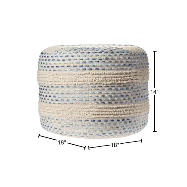 LR Home Nora Blue/Cream Striped Hand-Woven Cotton Blend Ottoman Pouf  7326A8084D9348 - The Home Depot