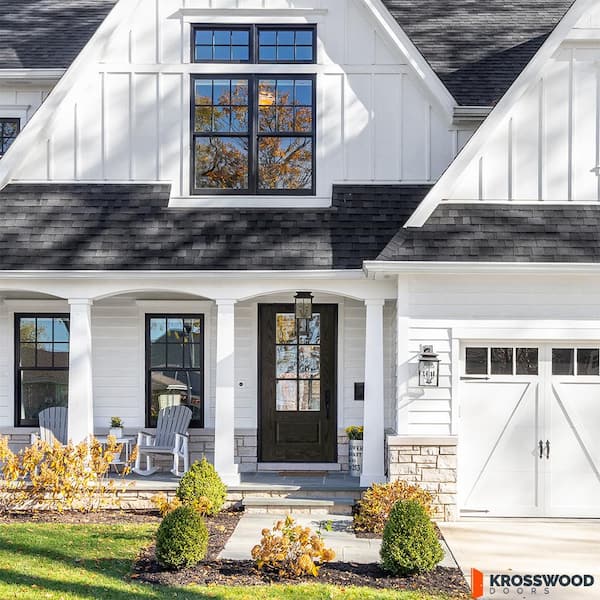 36 in. x 79 in. Clear Glass Window Left-Hand/Inswing Black BG Stain Realistic Woodgrain Fiberglass Prehung Front Door