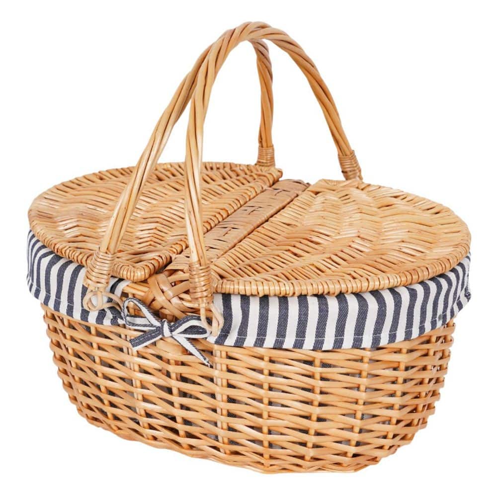 Stripe Wicker Picnic Basket with Handle, 15 in. Large Empty Picnic Basket with Lid Removable Liner for Picnics, Camping price history on PriceWatchPro