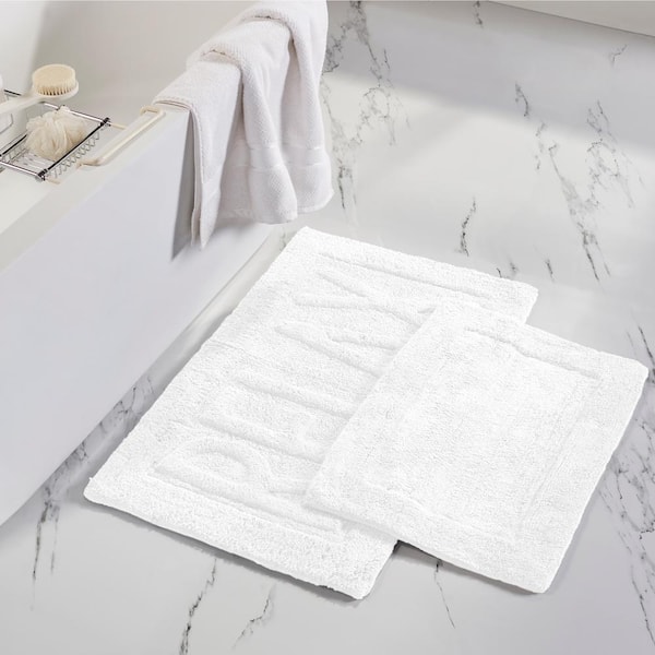 MODERN THREADS 2-Pack "Relax" White 21 in. x 34 in. 100% Cotton Bath Mat