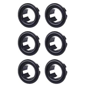 1.2 in. Sink Basin Trim Overflow Cover Plastic Insert in Hole Round Caps in Black (6-Pack)