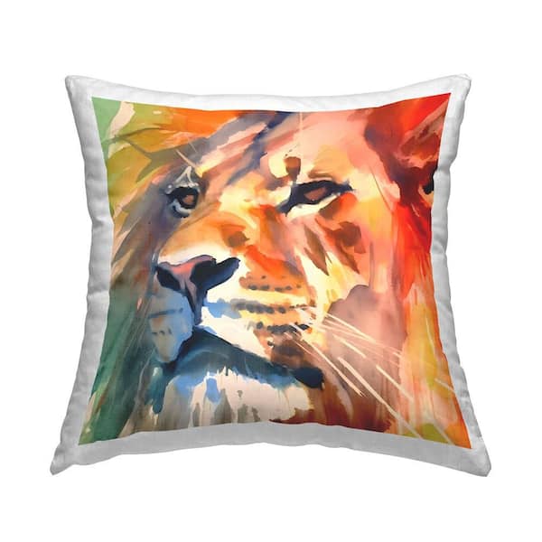 Stupell Industries Fierce Lion Face Orange Print Polyester 18 in. x 18 in. Throw Pillow