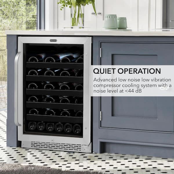 24 in. Single Zone 46 Bottles Undercounter Built-In Wine Cooler Refrigerator w/ Stainless Steel LED