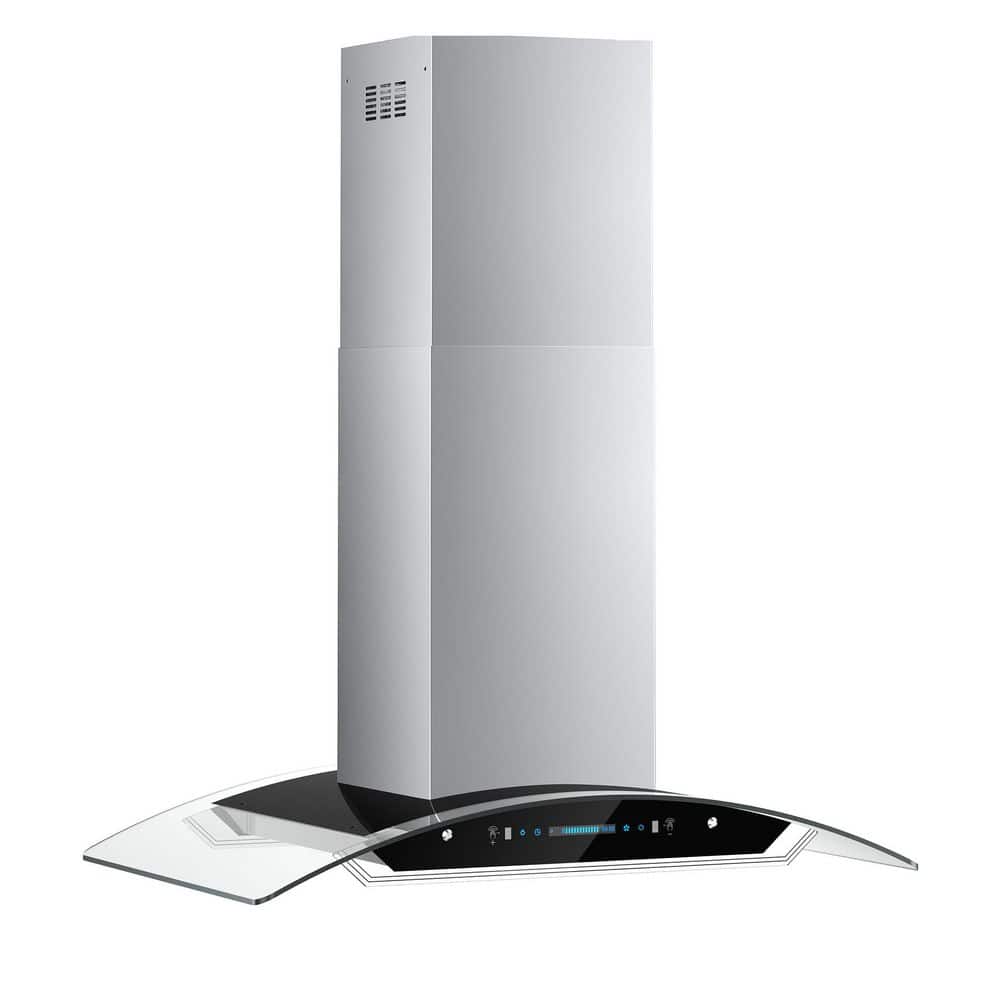 30 in. 900 CFM Ducted Island Range Hood in Stainless Steel with Tempered Glass, 4-LED Lights, LCD Gesture Control