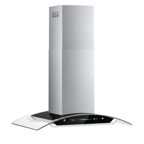 30 in. 900 CFM Ducted Island Range Hood in Stainless Steel with Tempered Glass, 4-LED Lights, LCD Gesture Control