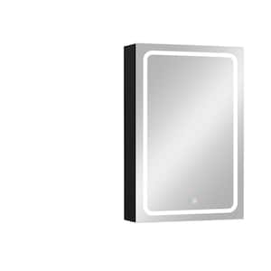 19.69 in. W x 29.53 in. H Black Aluminum Surface Mount LED Bathroom Medicine Cabinet with Mirror