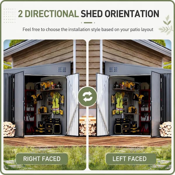 AECOJOY 8 ft. W x 10 ft. D Lean to Metal Garden Shed Outdoor
