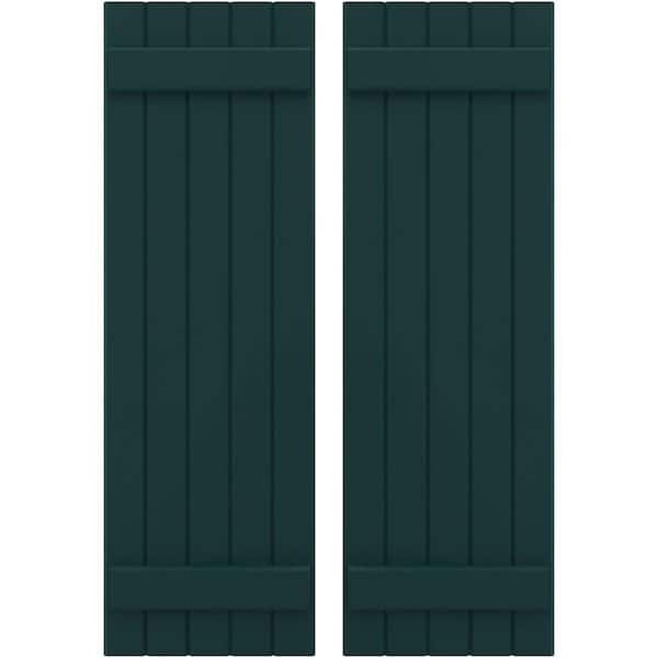 Ekena Millwork 17-1/2 in. W x 71 in. H Americraft 5-Board Exterior Real Wood Joined Board and Batten Shutters in Thermal Green