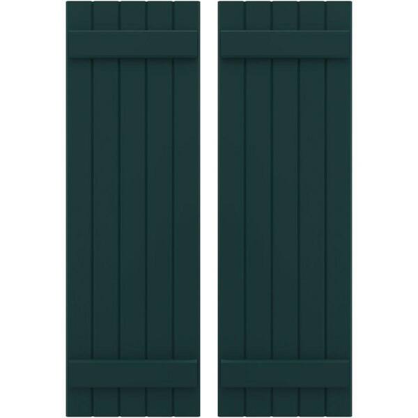 Ekena Millwork 17-1/2 in. W x 77 in. H Americraft 5-Board Exterior Real Wood Joined Board and Batten Shutters in Thermal Green