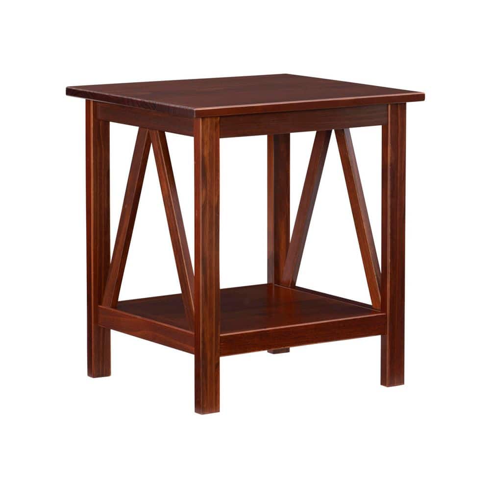 Titian 20 in. Tobacco Brown Rectangle Wood End Table with Shelf