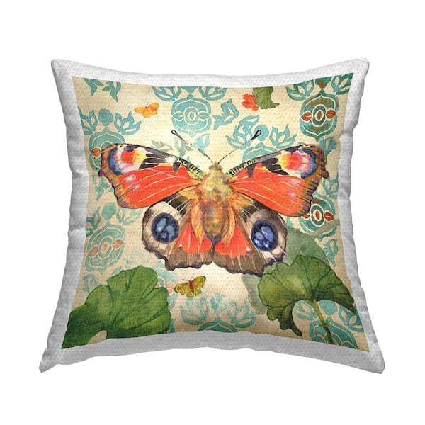 Boho Butterfly Florals Multi-Color Square Outdoor Throw Pillow
