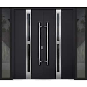 1755 96 in. x 80 in. Left-hand/Inswing 2 Sidelites Tinted Glass Black Enamel Steel Prehung Front Door with Hardware
