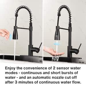 Touchless Single Handle Gooseneck Pull Out Sprayer Kitchen Faucet with Deckplate and Spiral Tube in Matte Black