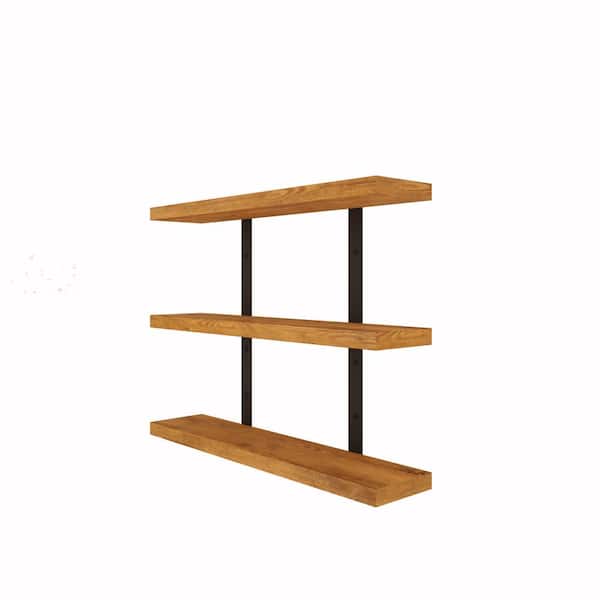 Intrinsic Haven Grace Rustic 24 in. W x 5.5 in. D Light Brown Pine Wood Tiered Decorative Wall Shelf