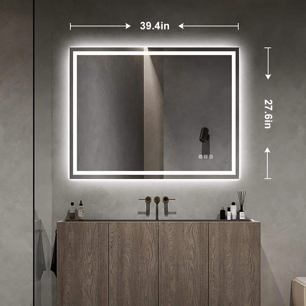 40" x 28" Frameless Rectangular LED Bathroom Vanity Mirror