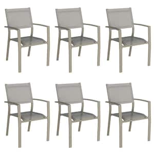 23.2 in x 34.6 in x 21.6 in Khaki Outdoor and Patio Dining Chairs with Aluminum Material, Stacking (Set of 6)