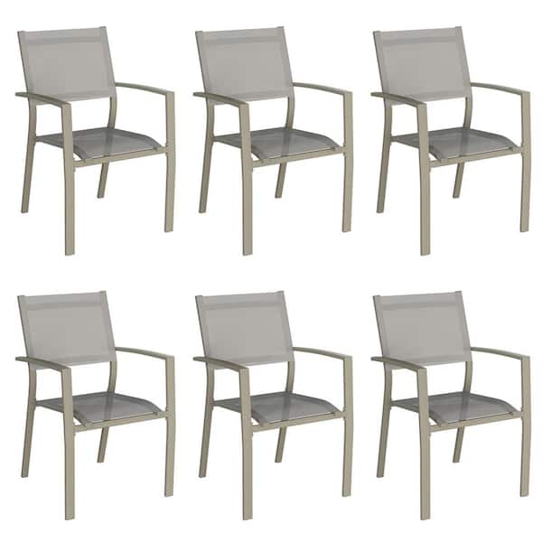 SUNVIVI 23.2 in x 34.6 in x 21.6 in Khaki Outdoor and Patio Dining Chairs with Aluminum Material, Stacking (Set of 6)