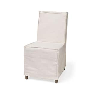 Beige And Brown Slipcovered Wood Side Chair