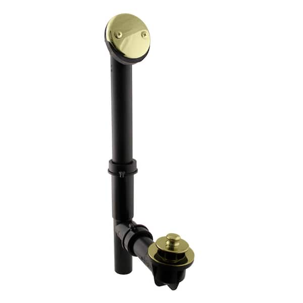 Westbrass Black 1-1/2 in. Tubular Pull and Drain Bath Waste Drain Kit with 2-Hole Overflow Faceplate in Polished Brass