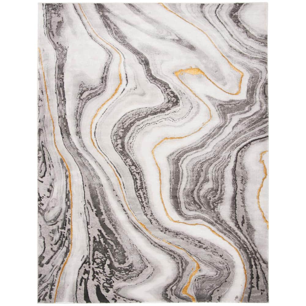 Elysian Abstract Grey and Gold 54'' Square Synthetic Rug
