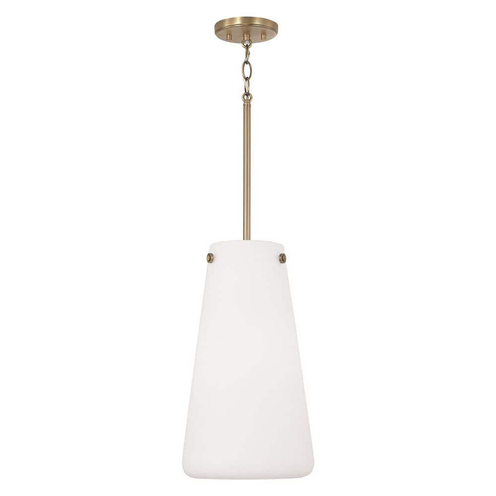 Averitt 100-Watt 1-Light Aged Brass Pendant Light with Tapered Soft White Glass and No Bulbs Included price history on PriceWatchPro