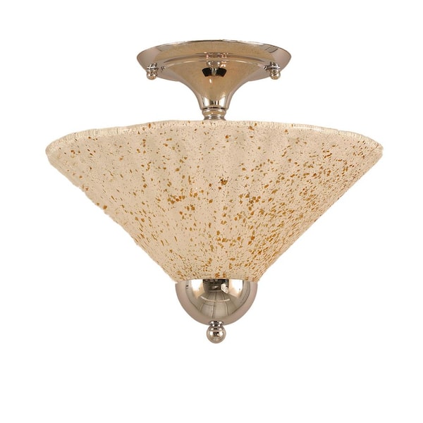 Unbranded Bristol 11.25 in. 2-Light Chrome Semi-Flush with 12 in. Gold Ice Glass Shade No Bulbs Included
