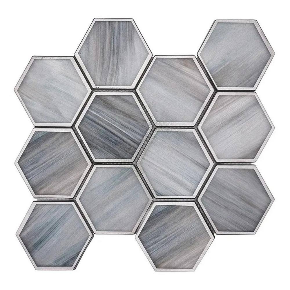 Solace 4 in. x 5 in. Matte Silver Stormy Gray Glass Mosaic Hexagon Wall and Floor Tile Sample price history on PriceWatchPro