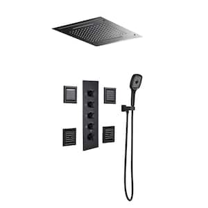 Luxury LED Thermostatic Single-Handle 3-Spray Patterns Shower Faucet with Body Jets in Matte Black (Valve Included)