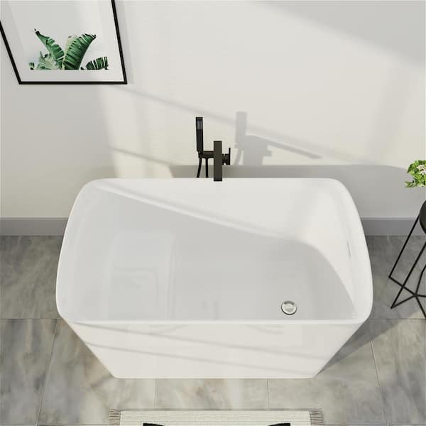47 in. x 27 in Japanese Acrylic Rectangular Freestanding Spa Tub Center Drain Soaking Bathtub with Seat in White