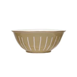 15.34 fl. oz. Beige Reactive Glaze Stoneware Soup or Salad Bowls with Debossed Lines (Set of 2)