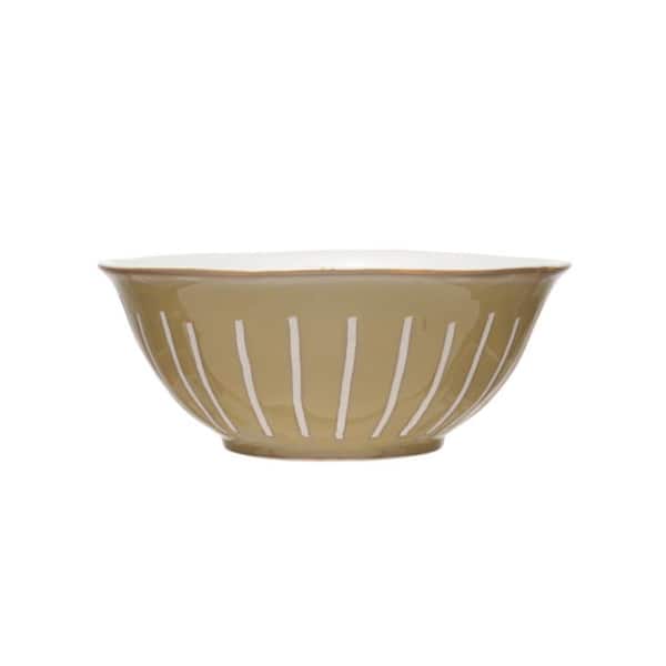 Storied Home 15.34 fl. oz. Beige Reactive Glaze Stoneware Soup or Salad Bowls with Debossed Lines (Set of 2)