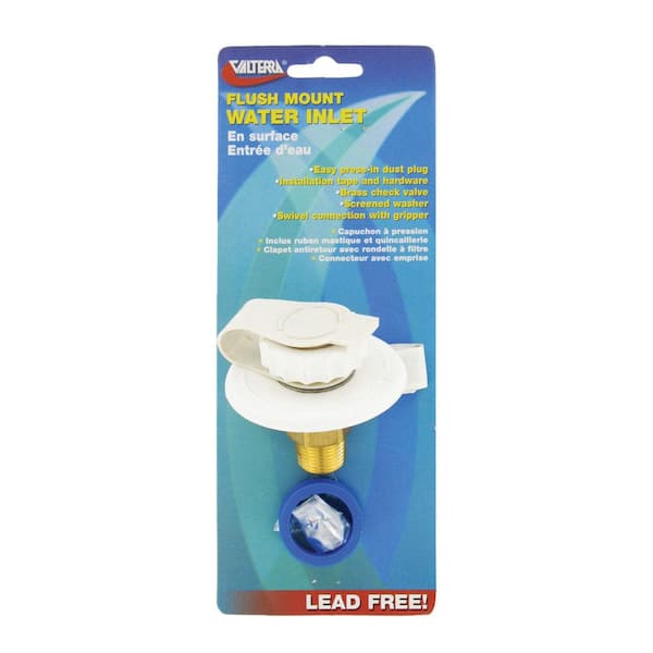 Valterra Flush-Mount Water Inlet - MPT Flange, Brass, White (Carded)